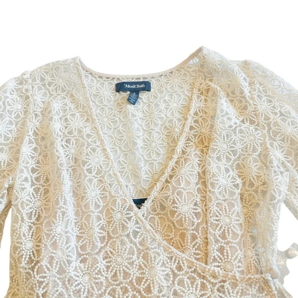 Modcloth Magic in the Air Wrap Dress Ivory Floral Lace w/ Liner Size Small NWT - Picture 4 of 14